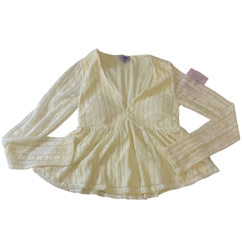 NWT Women's Ruby & Jewell Long Sleeve Lace Top Size Small Low V-Neck Cream - Picture 3 of 11
